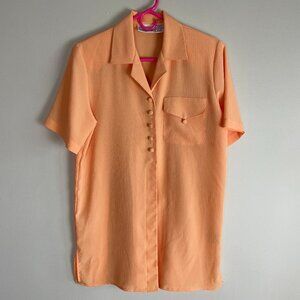 Vintage Christie & Jill Peach Short Sleeve Button Down Blouse Size Small
